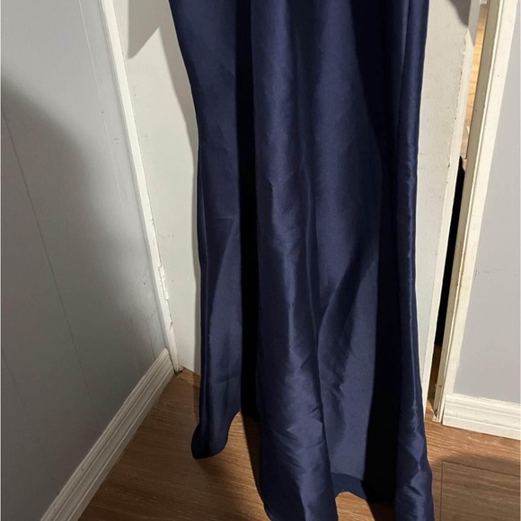 Badgley Mischka Midnight Blue Sheer Sleeve Gown - Picture 7 of 11